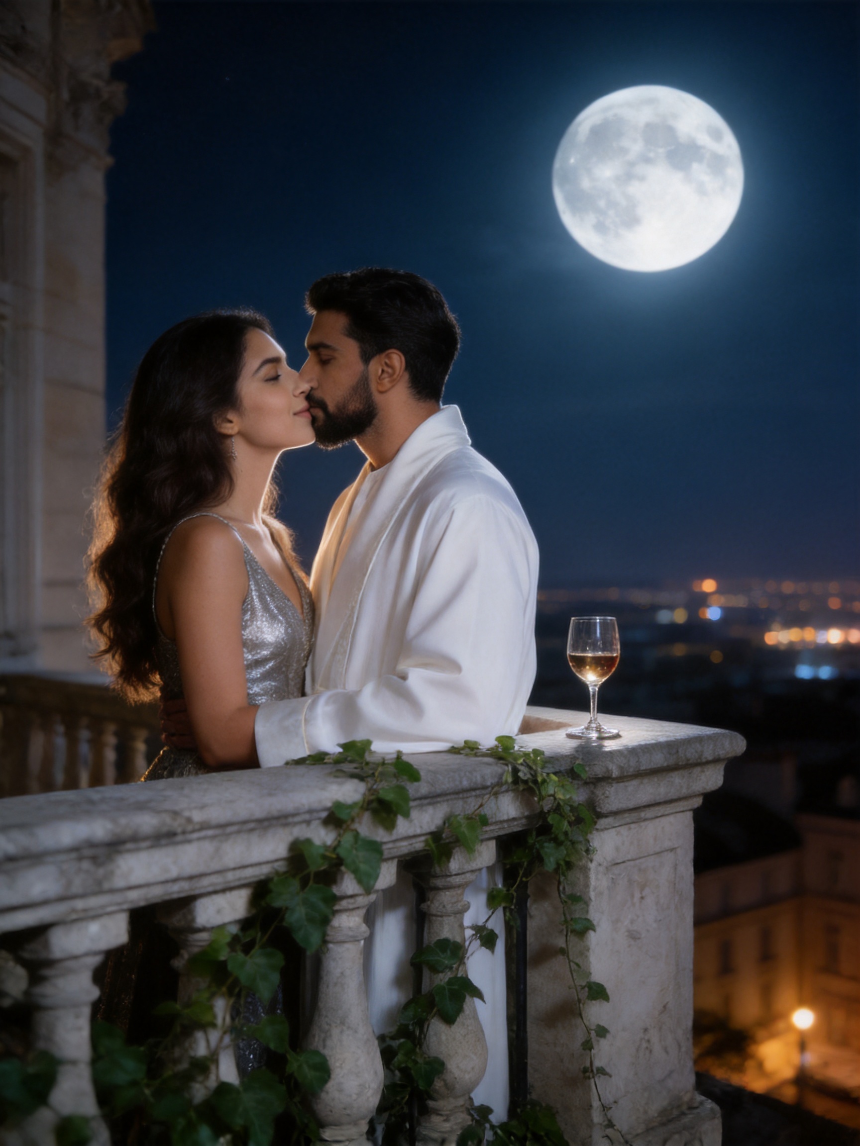 Moonlit Balcony Kiss